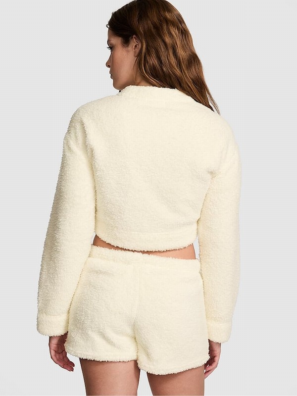 White Victoria Secret Creamer Cosy Knit Cropped Top Nightwear | WRMSL3746