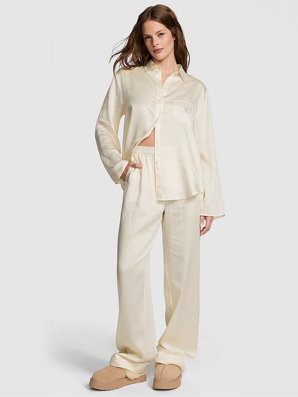 White Victoria Secret Creamer Diamante Long Nightwear | MSAIH4126