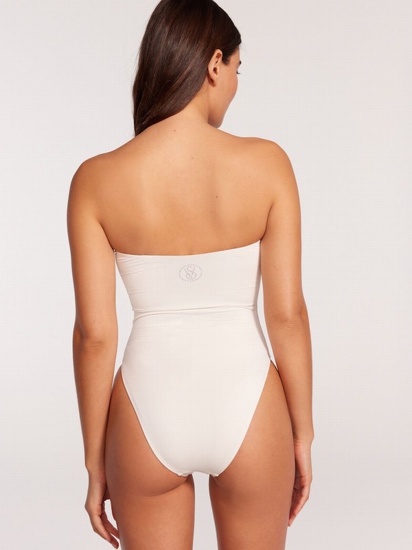 White Victoria Secret Diamanté Monogram Tummy Control Bandeausuit Swimsuits | STXRW9023