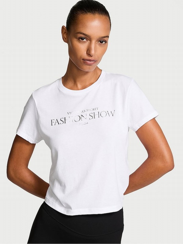 White Victoria Secret Fashion Show '24 Cotton T Shirts | FHIOQ4603