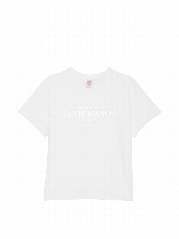 White Victoria Secret Fashion Show \'24 Cotton T Shirts | FHIOQ4603