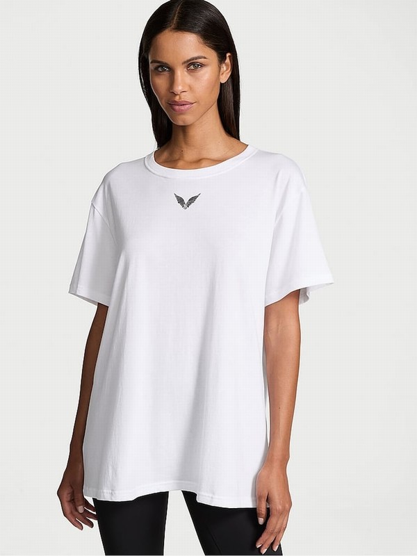 White Victoria Secret Fashion Show '24 Oversized Cotton T Shirts | XHVQF1407