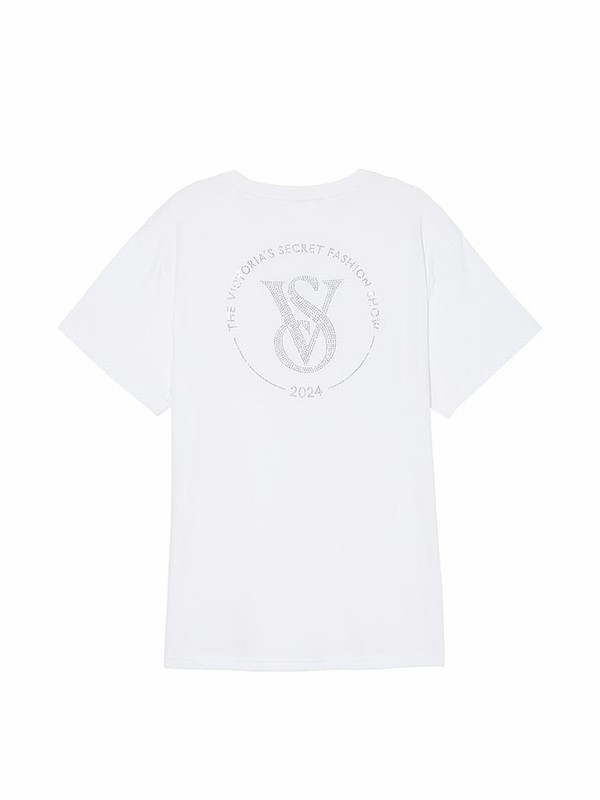 White Victoria Secret Fashion Show \'24 Oversized Cotton T Shirts | XHVQF1407
