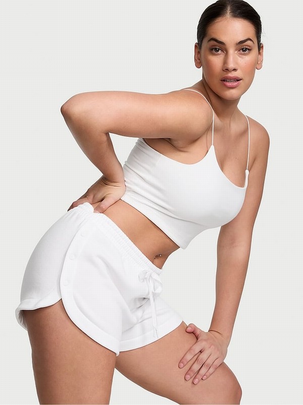 White Victoria Secret Fleece Popper Shorts | QOJAE2613