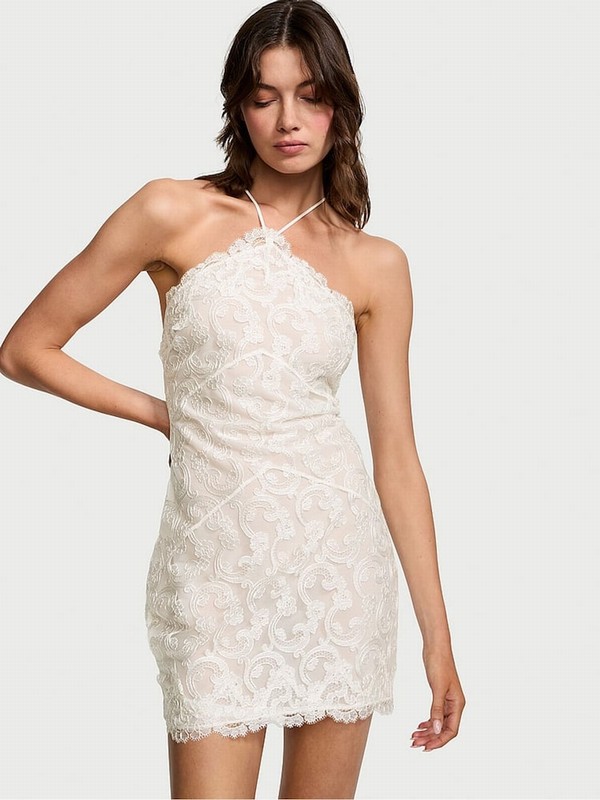 White Victoria Secret Flowering Vines Broderieing Slip Lingerie | DPAIZ3807