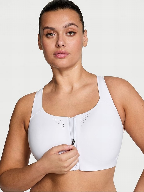 White Victoria Secret Front Close VSX Featherweight™ Max High Support Sports Bra | FVITQ5926