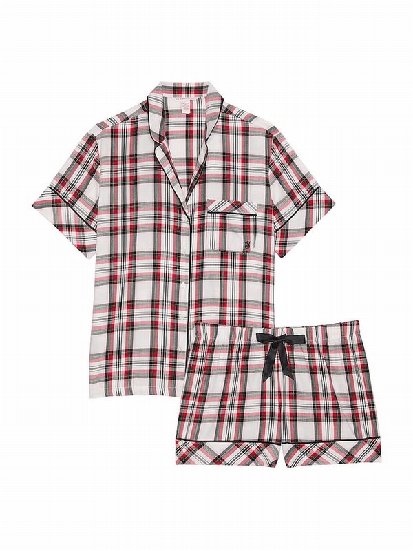 White Victoria Secret Lipstick Traditional Plaid Flannel Nightwear | WXLVR0794