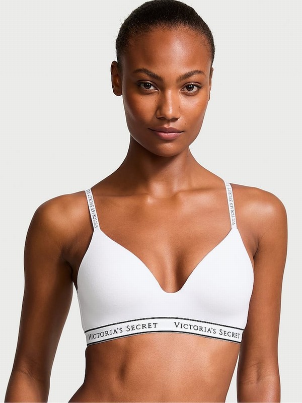White Victoria Secret Logo Band Non WiLightly Lined Bras | PHLFQ2485