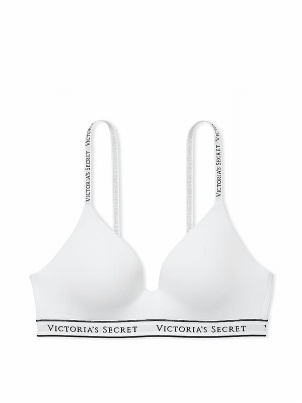 White Victoria Secret Logo Band Non WiLightly Lined Bras | PHLFQ2485