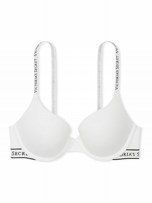 White Victoria Secret Logo Full Cup Push Up Bras | CNJHE9031