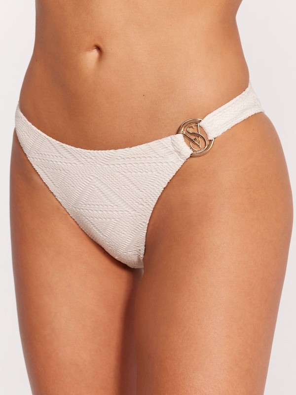 White Victoria Secret Logo Hardware Crochet Brief Bikini Bottom | SJAMP3870