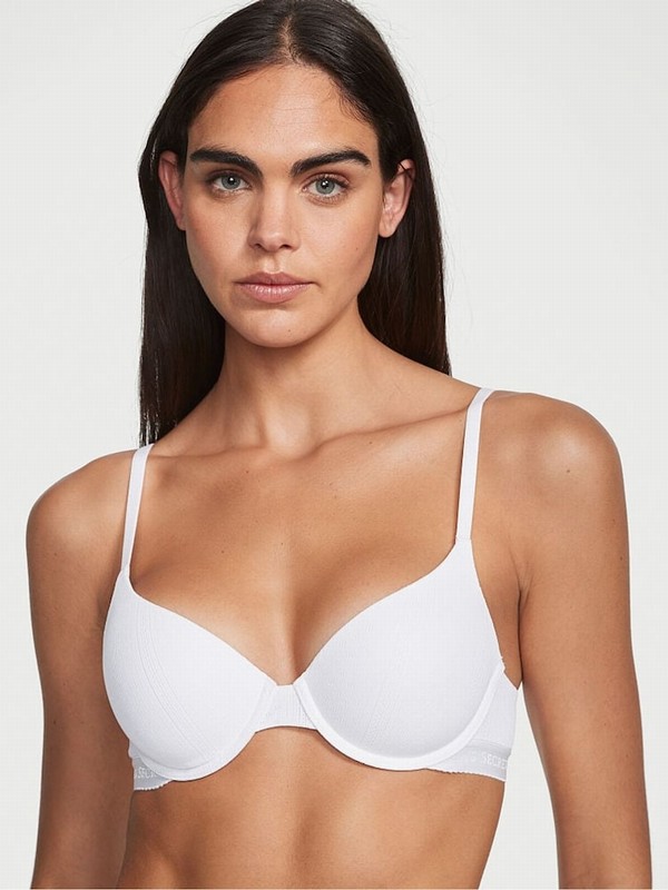 White Victoria Secret Logo Lightly Lined Full Cup Bras | YCEHN4190