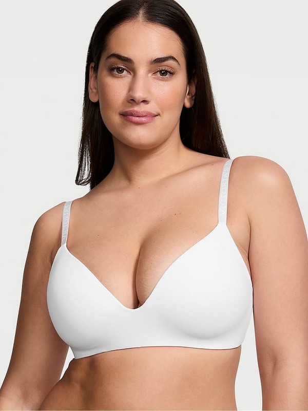 White Victoria Secret Logo Non WiLightly Lined Bras | VHUON7864
