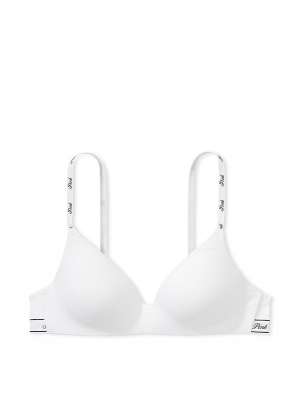 White Victoria Secret Logo Non WiLightly Lined Cotton Logo Bras | BOADE1760