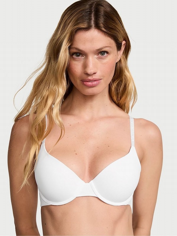 White Victoria Secret Logo Strap Demi Lightly Lined Bras | UCIHJ8714