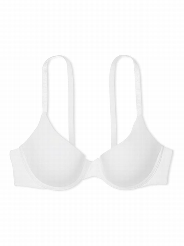 White Victoria Secret Logo Strap Demi Lightly Lined Bras | UCIHJ8714