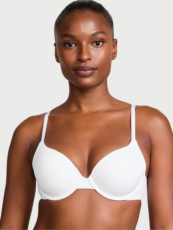White Victoria Secret Logo Strap Full Cup Push Up Bras | TZUOV2897