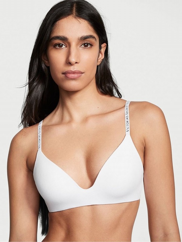 White Victoria Secret Logo Strap Non WiLightly Lined Bras | XNFZS0154