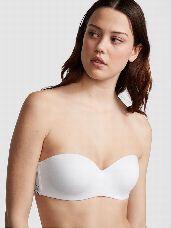White Victoria Secret Logo Strapless Multiway Push Up Bras | HLOAX0897
