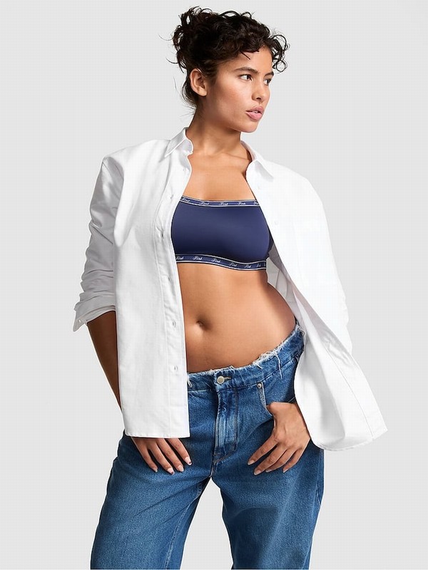 White Victoria Secret Optic Button Up Oxford Shirt T Shirts | UOTJG0743