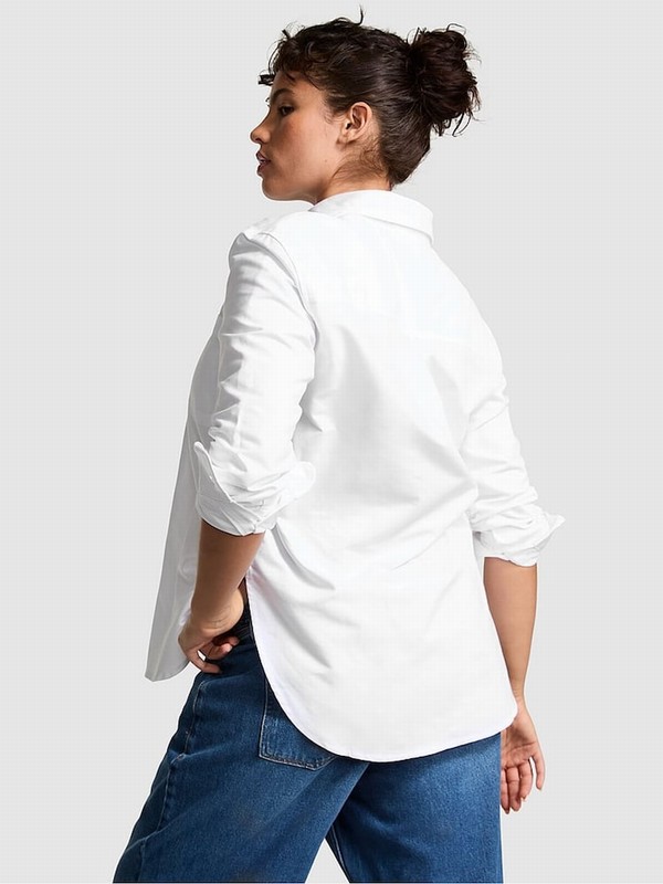 White Victoria Secret Optic Button Up Oxford Shirt T Shirts | UOTJG0743