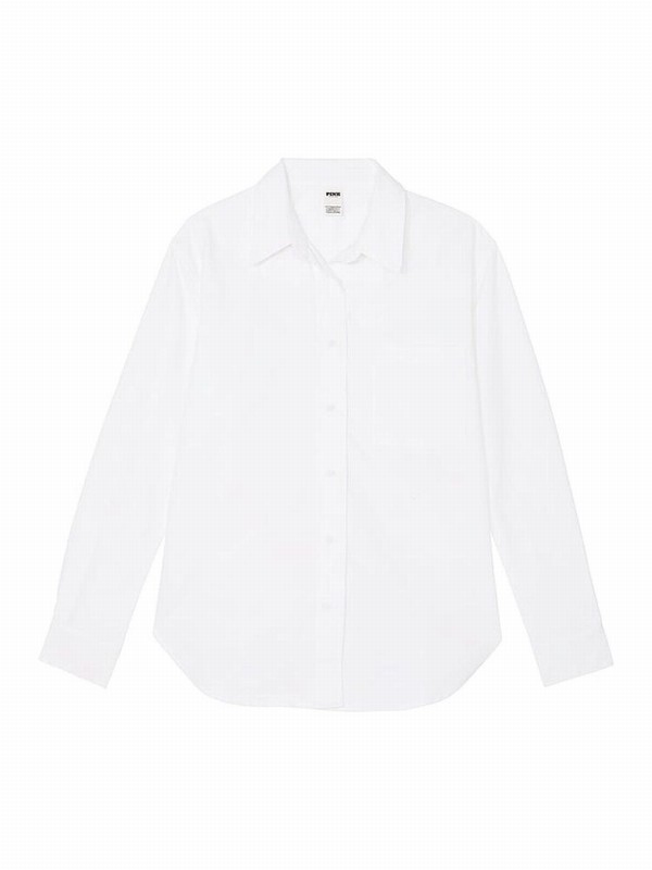 White Victoria Secret Optic Button Up Oxford Shirt T Shirts | UOTJG0743