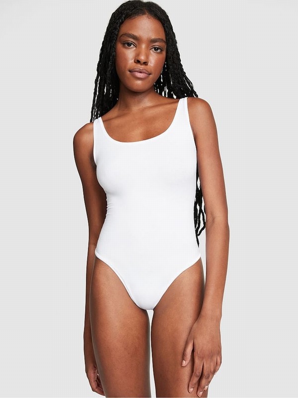 White Victoria Secret Optic Cotton Bodysuit Tops | EHATB5204