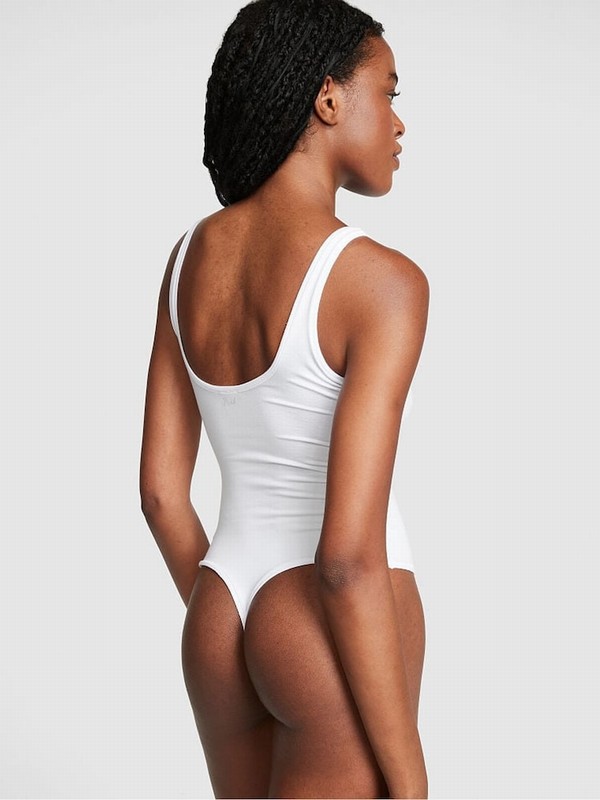 White Victoria Secret Optic Cotton Bodysuit Tops | EHATB5204