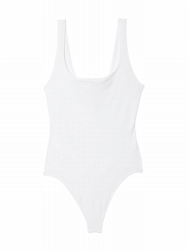 White Victoria Secret Optic Cotton Bodysuit Tops | EHATB5204