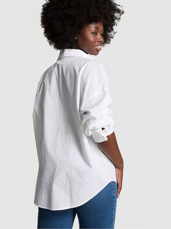 White Victoria Secret Optic Cotton Oversized Shirt Tops | GMDYB7915
