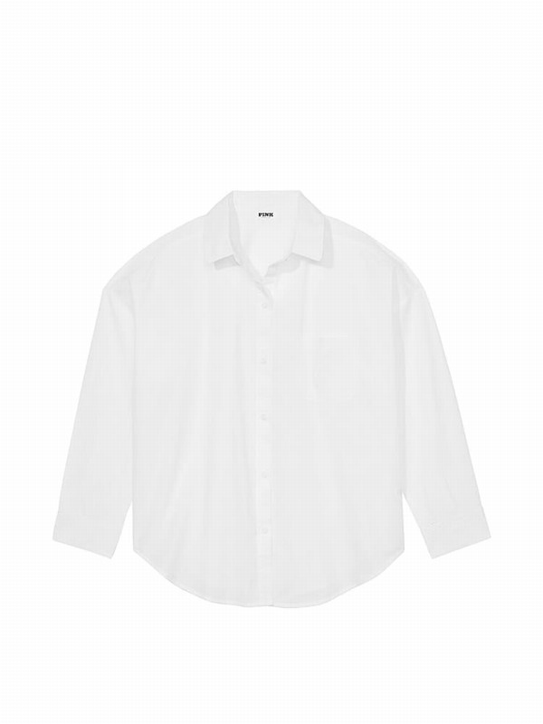 White Victoria Secret Optic Cotton Oversized Shirt Tops | GMDYB7915
