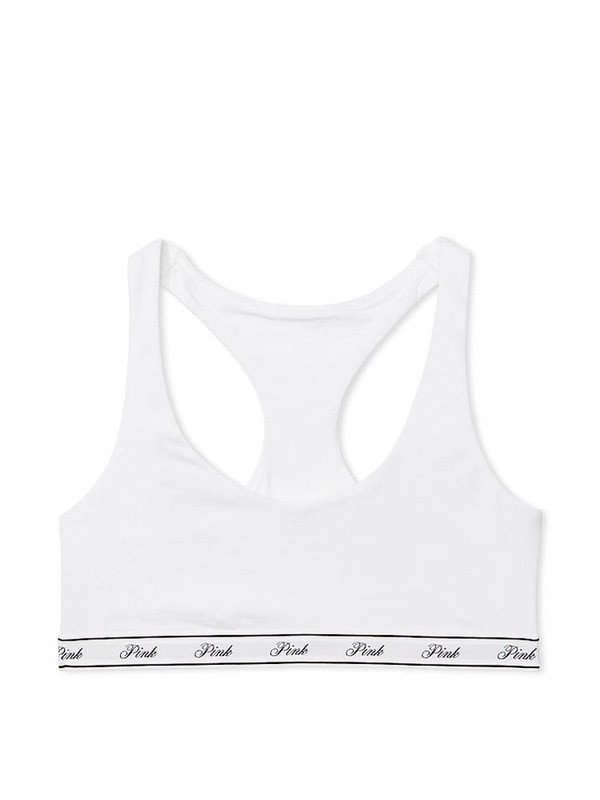 White Victoria Secret Optic Cotton Racerback Scoop Low Impactlette Bras | DAQZE6978