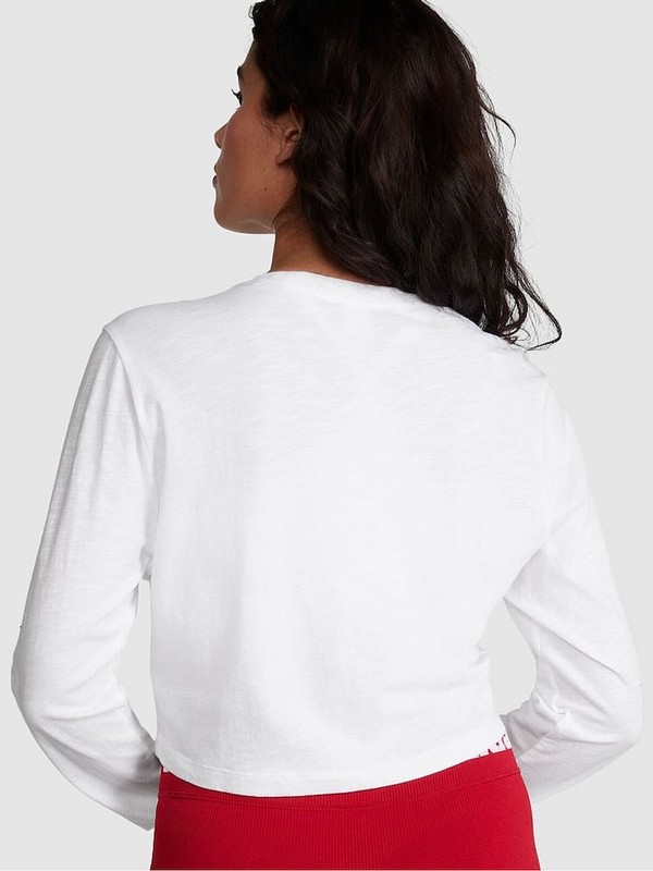 White Victoria Secret Optic Cotton Slub Cropped Boxy Long Sleeve T Shirts | ETAFW7641
