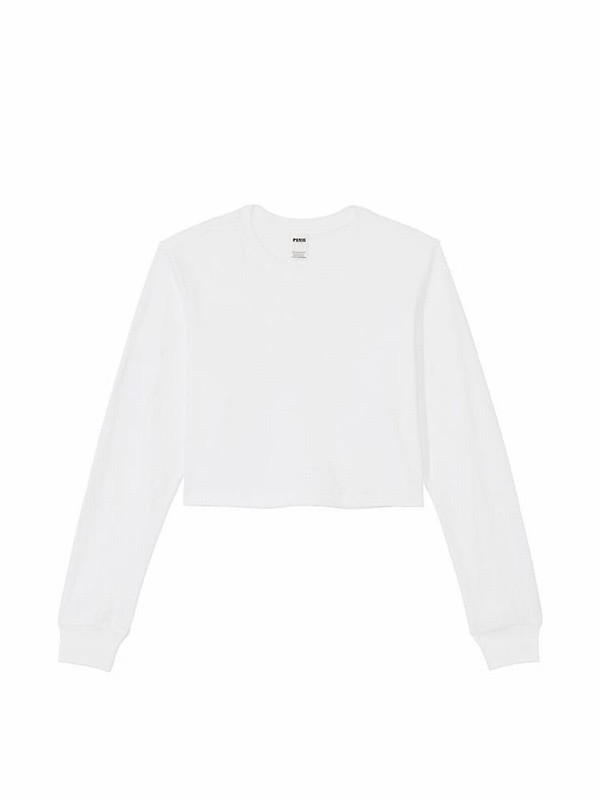 White Victoria Secret Optic Cotton Slub Cropped Boxy Long Sleeve T Shirts | ETAFW7641
