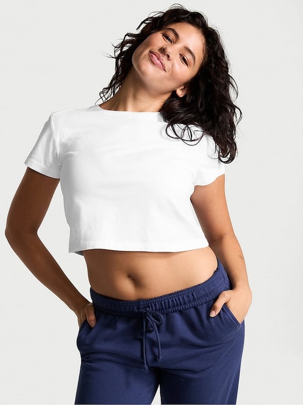 White Victoria Secret Optic Crop Dreamer T Shirts | FMPGU2864