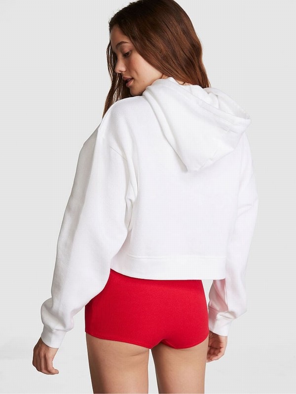 White Victoria Secret Optic Cropped Hoodie | MRYLD8327