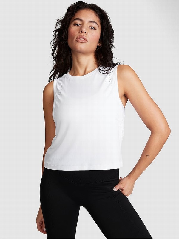 White Victoria Secret Optic Drapey Muscle Tops | GYSDB4302