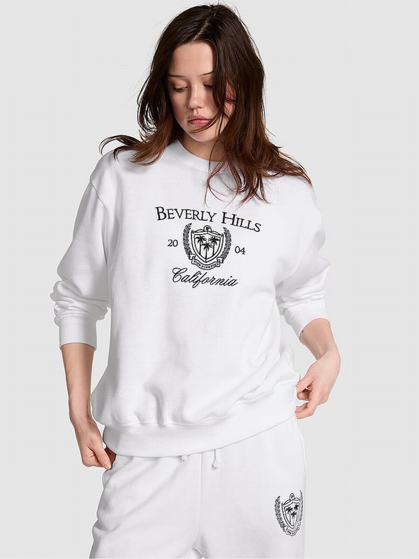 White Victoria Secret Optic Fleece Fleece Sweatshirts | GHXWK7519