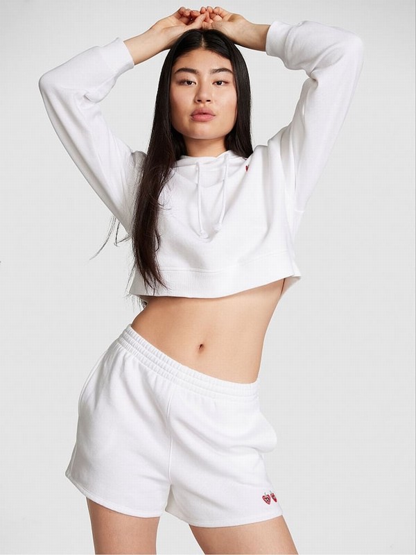 White Victoria Secret Optic Fleece Shorts | NGPUW3879