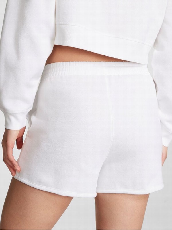 White Victoria Secret Optic Fleece Shorts | NGPUW3879