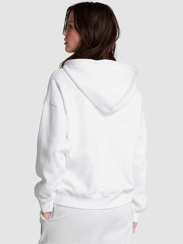 White Victoria Secret Optic Fleece Zip Up Fleece Hoodie | GEDUT9273