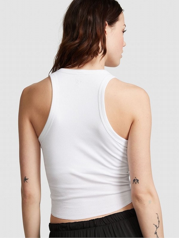 White Victoria Secret Optic High Neck Shrunken Rib Tops | WJFIR5678