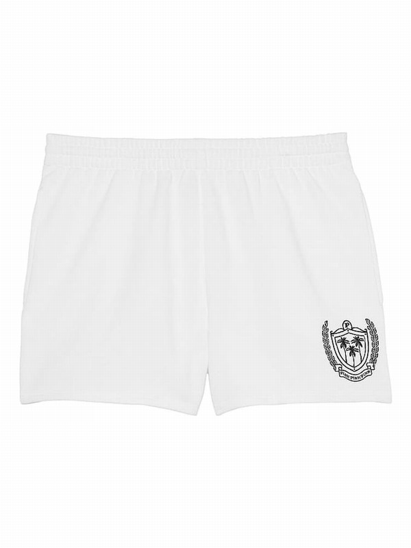 White Victoria Secret Optic Logo Fleece Shorts | EYCJL0925