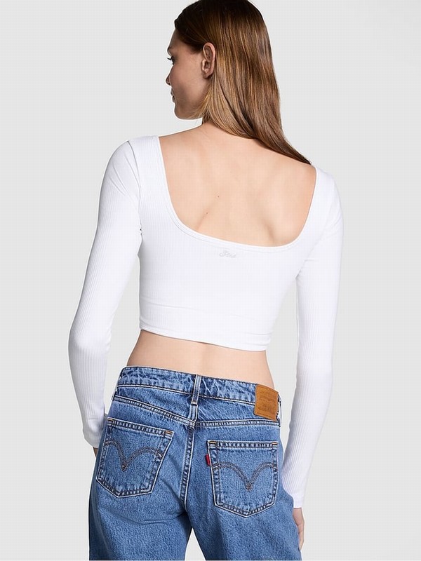 White Victoria Secret Optic Long Sleeve Cotton Corset Top Tops | DXBWQ9084