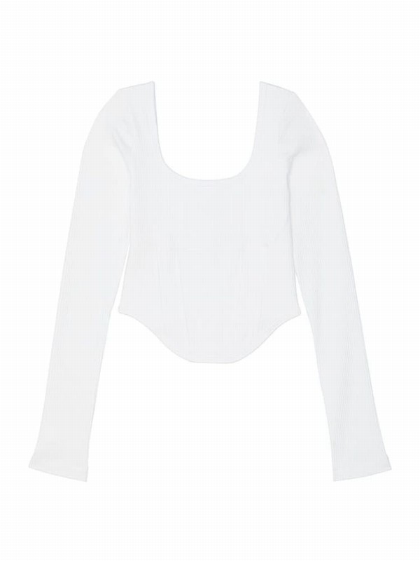 White Victoria Secret Optic Long Sleeve Cotton Corset Top Tops | DXBWQ9084