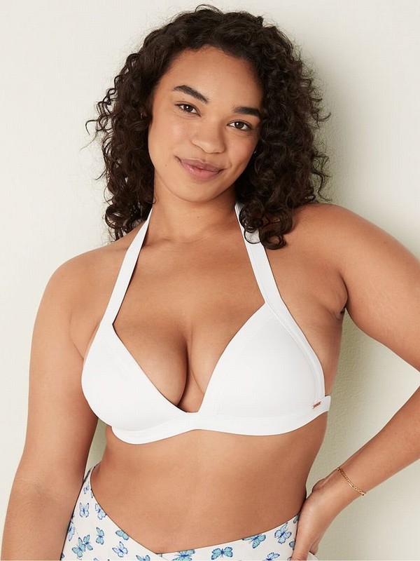 White Victoria Secret Optic Push Up Triangle Halterneck Bikini Top | OILBT3106