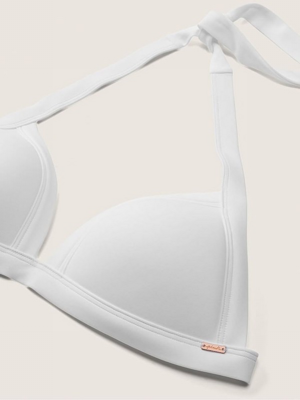 White Victoria Secret Optic Push Up Triangle Halterneck Bikini Top | OILBT3106