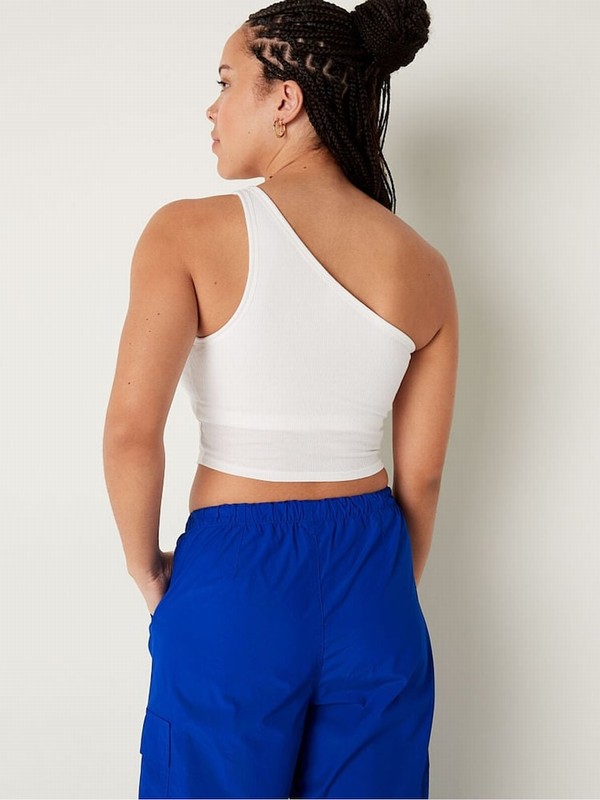 White Victoria Secret Optic Shrunken One Shoulder Shelf Tank Tops | FZKMS2561