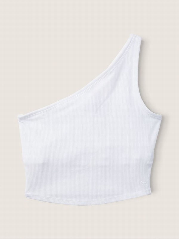 White Victoria Secret Optic Shrunken One Shoulder Shelf Tank Tops | FZKMS2561