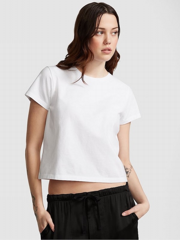 White Victoria Secret Optic Sleeve Dreamer T Shirts | PSWLN5617